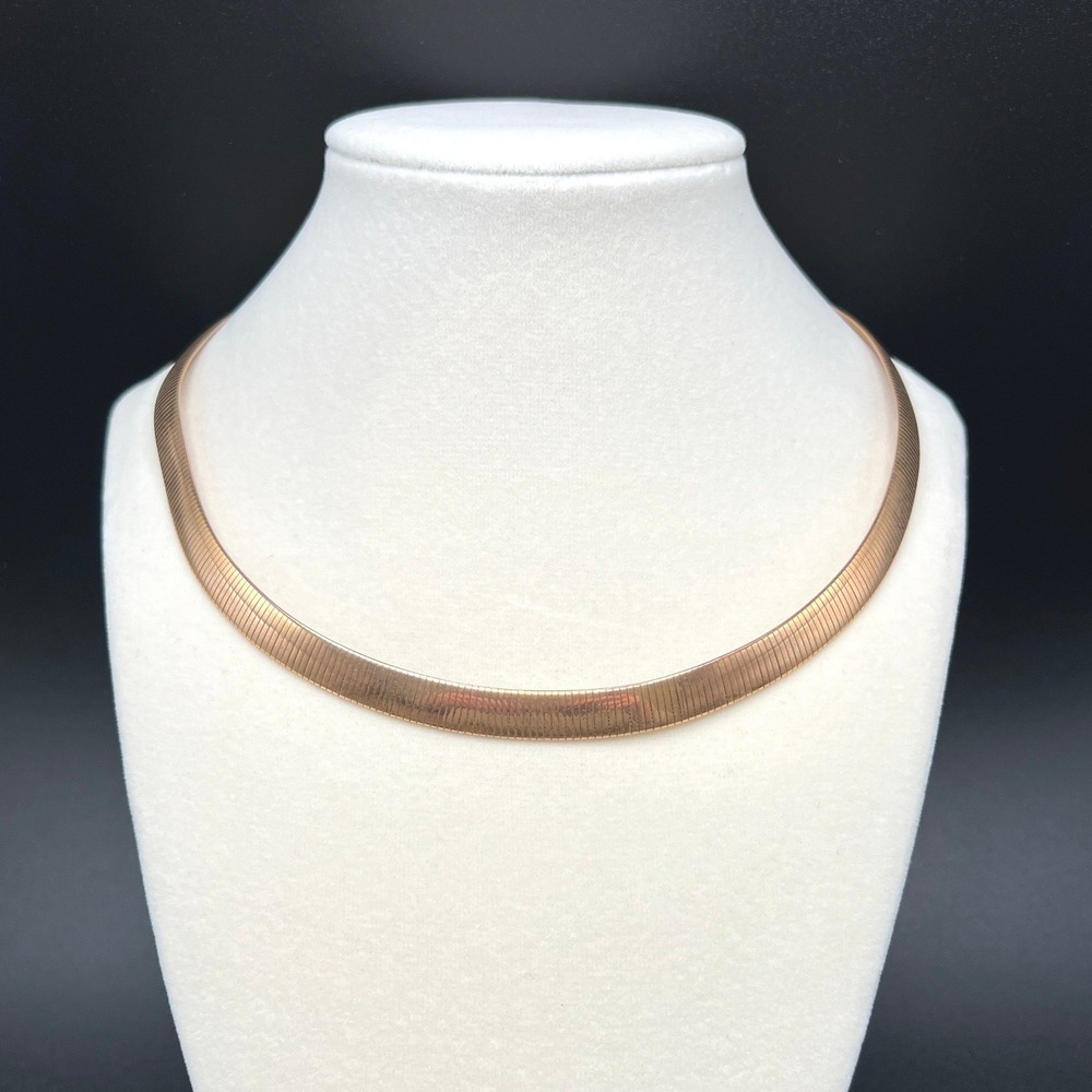 Milor Omega Chain Necklace Bronze Italy Rose Gold Collar Polished Flat QVC 17"